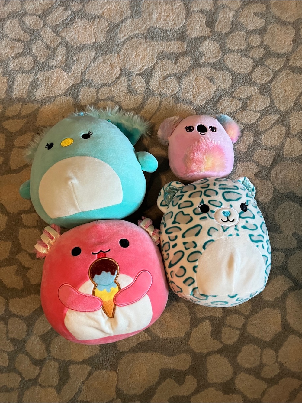 Plush Small Pets Toy Set - Pink, Teal, Light Purple, White with Teal Spots